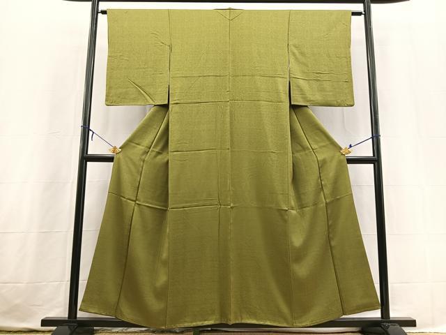 平和屋着物■上質な色無地　草花地紋　海松色　正絹　逸品　BAAX3654yc