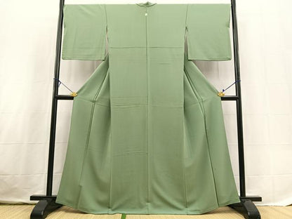 平和屋着物●上質な色無地　青白橡色　正絹　逸品　BAAX3658yc