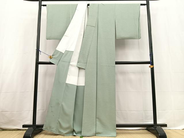 平和屋着物●京加賀友禅　百貫達雄監修　色無地　ワンポイント　深川鼠色　正絹　逸品　BAAX3659yc