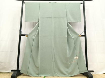 平和屋着物●京加賀友禅　百貫達雄監修　色無地　ワンポイント　深川鼠色　正絹　逸品　BAAX3659yc