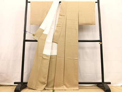 平和屋着物●本加賀友禅作家　成竹登茂男監修　色無地　梅染　霞地紋　榛色　反端付き　正絹　逸品　BAAX3661yc