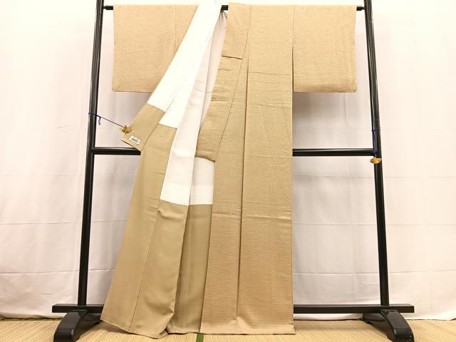 平和屋着物●本加賀友禅作家　成竹登茂男監修　色無地　梅染　霞地紋　榛色　反端付き　正絹　逸品　BAAX3661yc