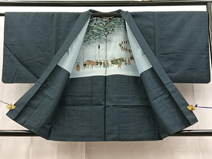 平和屋着物■男性　紬　100亀甲　総詰め　アンサンブル　正絹　逸品　BAAX3669yc