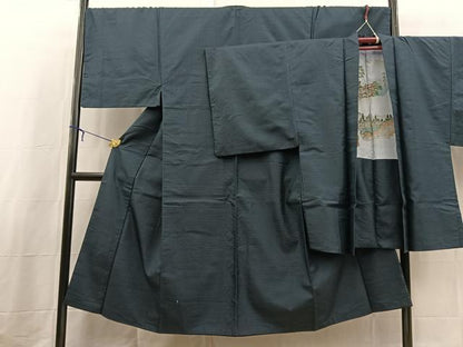 平和屋着物●男性　紬　アンサンブル　長羽織　80亀甲　総詰め　正絹　逸品　BAAX3672yc