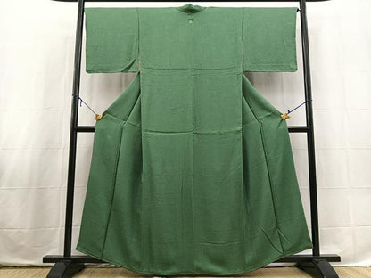 平和屋着物■上質な色無地　草花地紋　緑青色　正絹　逸品　未使用　BAAX3680yc