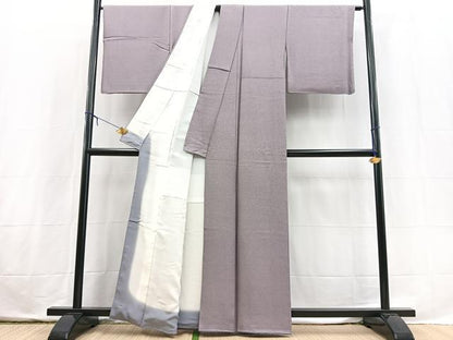 平和屋着物●上質な色無地　草葉地紋　葡萄鼠色　正絹　逸品　BAAX3683yc