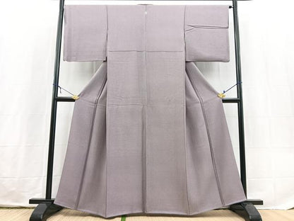 平和屋着物●上質な色無地　草葉地紋　葡萄鼠色　正絹　逸品　BAAX3683yc