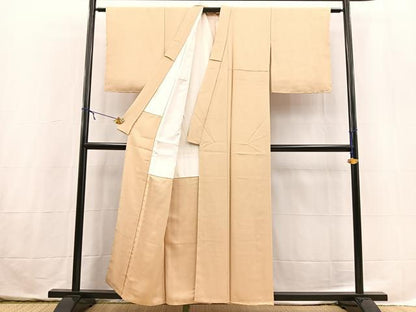 平和屋着物■上質な色無地　紗綾形地紋　肌色　正絹　逸品　未使用　BAAX3684yc