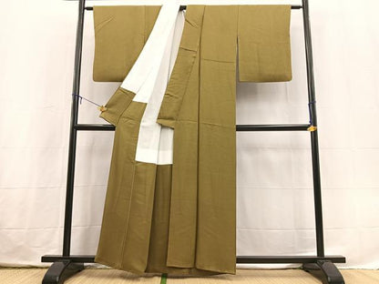平和屋着物■上質な色無地　霞地紋　根岸色　正絹　逸品　BAAX3685yc