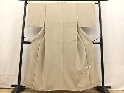 平和屋着物●京加賀友禅　百貫達雄監修　色無地　ワンポイント　白橡色　正絹　逸品　BAAX3690yc