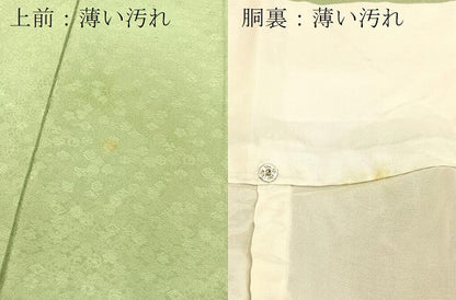 平和屋着物■上質な色無地　宝尽くし地紋　山葵色　正絹　逸品　BAAX3692yc