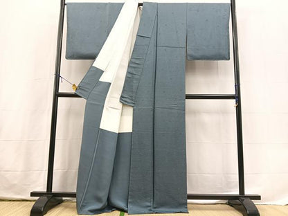 平和屋着物●上質な色無地　草花地紋　御召御納戸色　正絹　逸品　未使用　BAAX3695yc