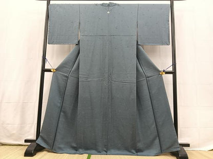 平和屋着物●上質な色無地　草花地紋　御召御納戸色　正絹　逸品　未使用　BAAX3695yc