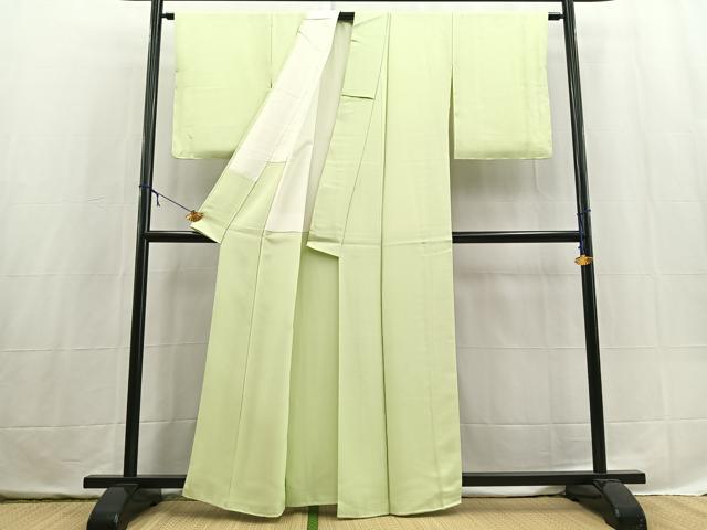 平和屋着物■上質な色無地　若芽色　正絹　逸品　BAAX3696yc