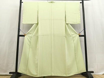 平和屋着物■上質な色無地　若芽色　正絹　逸品　BAAX3696yc