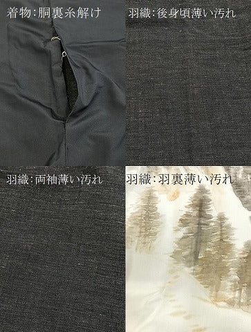 平和屋着物■男性　紬　アンサンブル　長羽織　霞文　正絹　逸品　BAAX3701yc