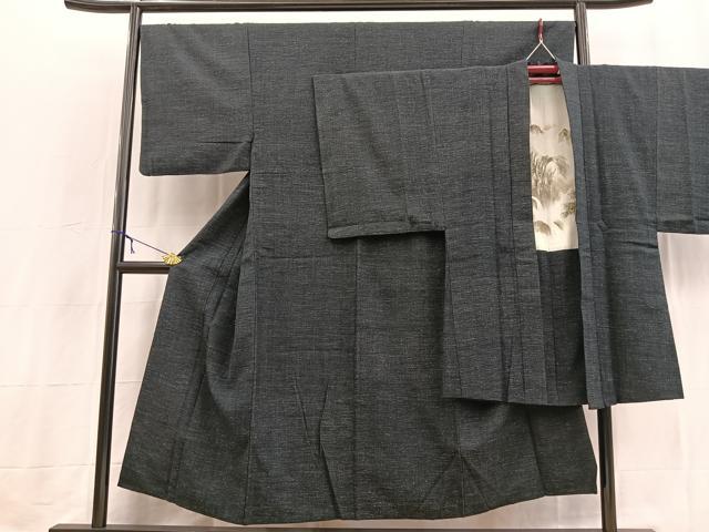 平和屋着物■男性　紬　アンサンブル　長羽織　霞文　正絹　逸品　BAAX3701yc