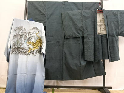 平和屋着物●男性　本場大島紬　アンサンブル　長襦袢(袷)セット　100亀甲　総詰め　正絹　逸品　BAAX3702yc