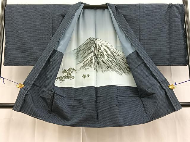 平和屋着物●男性　本場大島紬　アンサンブル　長襦袢(袷)セット　100亀甲　羽裏：富士　キングサイズ　正絹　逸品　BAAX3705yc