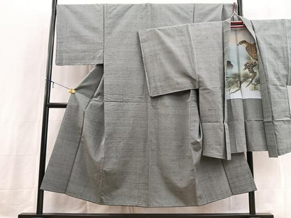 平和屋着物●男性　紬　アンサンブル　錫色　正絹　逸品　BAAX3710yc