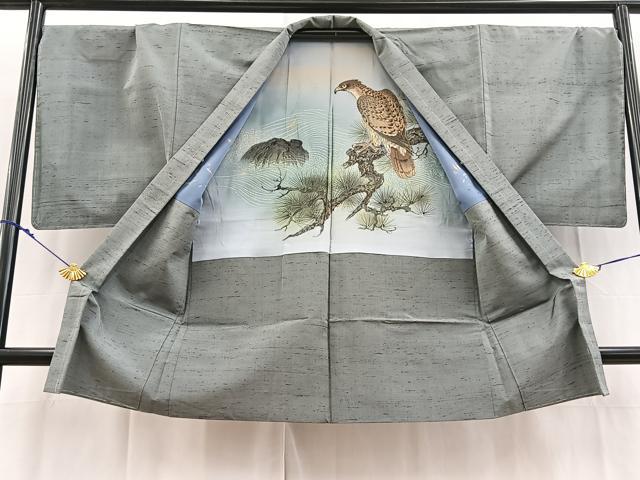 平和屋着物○男性 紬 アンサンブル 錫色 正絹 逸品 BAAX3710yc