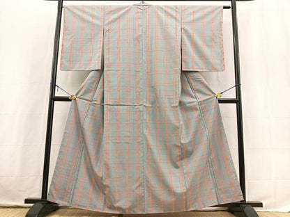 平和屋着物■上質な紬　格子柄　正絹　逸品　BAAX3713yc