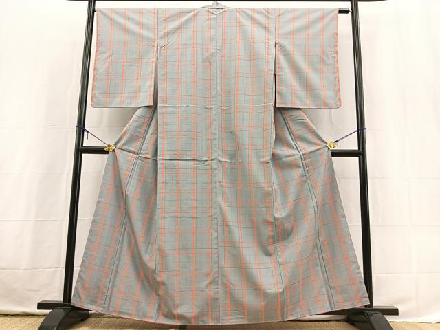 平和屋着物■上質な紬　格子柄　正絹　逸品　BAAX3713yc
