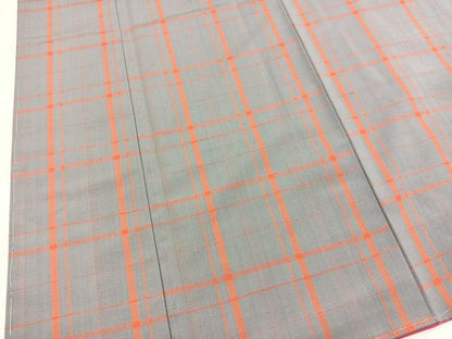 平和屋着物■上質な紬　格子柄　正絹　逸品　BAAX3713yc