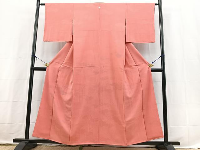 平和屋着物■上質な色無地　雲取り地紋　真朱色　正絹　逸品　未使用　BAAX3717yc