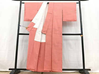 平和屋着物■上質な色無地　雲取り地紋　真朱色　正絹　逸品　未使用　BAAX3717yc