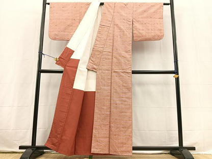 平和屋着物■上質な紬　花織　横段文　正絹　逸品　BAAX3719yc