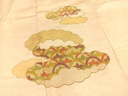 平和屋着物■訪問着　駒刺繍　雲取り青海波文　金彩　正絹　逸品　BAAX3726yc