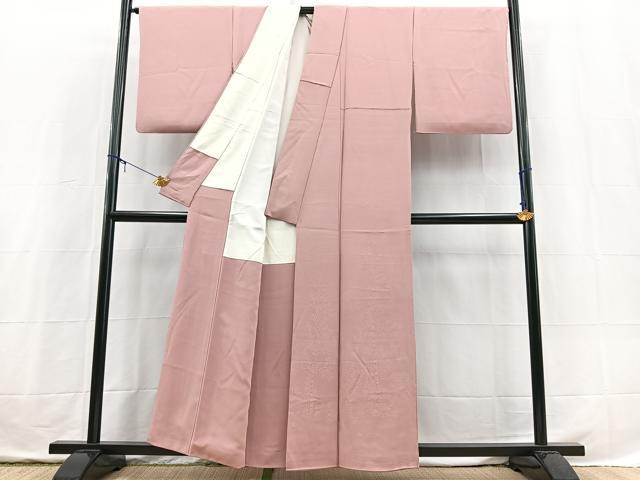 平和屋着物■豪華色留袖　色無地　草木地紋　退紅色　正絹　逸品　BAAX3728yc