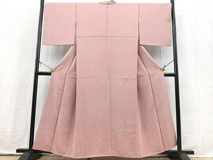 平和屋着物■豪華色留袖　色無地　草木地紋　退紅色　正絹　逸品　BAAX3728yc