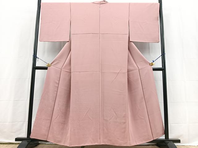 平和屋着物■豪華色留袖　色無地　草木地紋　退紅色　正絹　逸品　BAAX3728yc