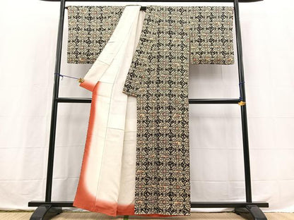平和屋着物■上質な小紋　花鳥丸文　黒地　正絹　逸品　BAAX3729yc