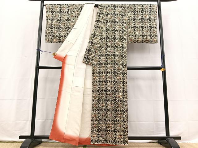 平和屋着物■上質な小紋　花鳥丸文　黒地　正絹　逸品　BAAX3729yc