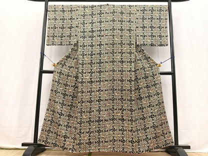 平和屋着物■上質な小紋　花鳥丸文　黒地　正絹　逸品　BAAX3729yc