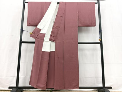 平和屋着物■上質な色無地　氷割れ地紋　浅蘇芳色　正絹　逸品　BAAX3739yc