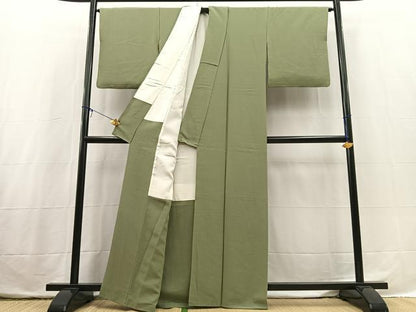 平和屋着物■上質な色無地　山葵色　正絹　逸品　BAAX3758yc