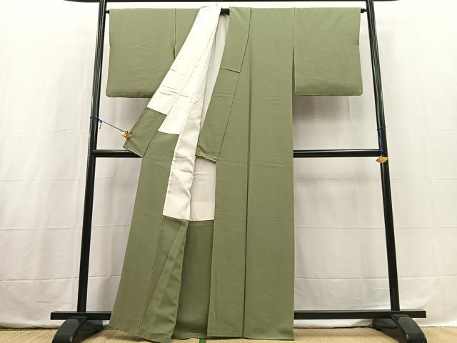 平和屋着物■上質な色無地　山葵色　正絹　逸品　BAAX3758yc