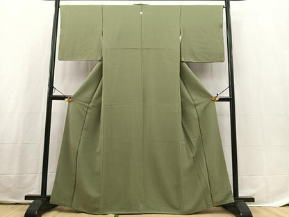 平和屋着物■上質な色無地　山葵色　正絹　逸品　BAAX3758yc