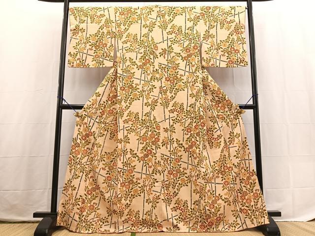 平和屋着物■上質な小紋　紬地　竹垣花文　正絹　逸品　BAAX3762yc