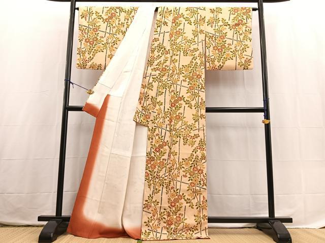 平和屋着物■上質な小紋　紬地　竹垣花文　正絹　逸品　BAAX3762yc