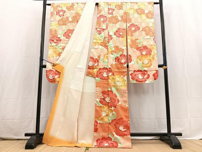 平和屋着物■豪華振袖　駒刺繍　椿文　正絹　逸品　BAAX3776yc