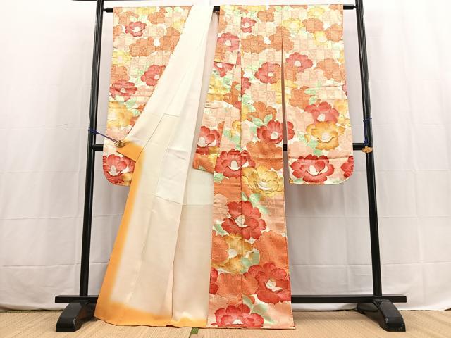 平和屋着物■豪華振袖　駒刺繍　椿文　正絹　逸品　BAAX3776yc