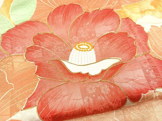 平和屋着物■豪華振袖　駒刺繍　椿文　正絹　逸品　BAAX3776yc