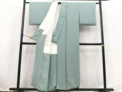 平和屋着物■上質な色無地　舞花地紋　湊鼠色　正絹　逸品　BAAX3777yc