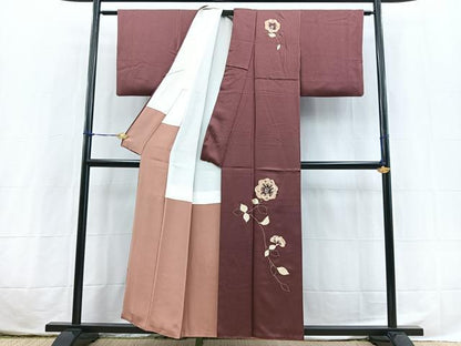 平和屋着物■中国三大刺繍　相良刺繍　訪問着　総刺繍　椿文　正絹　逸品　BAAX3778yc