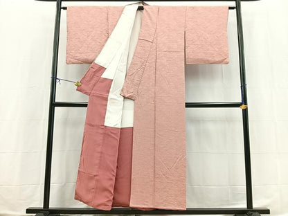 平和屋着物■上質な色無地　七宝花菱地紋　退紅色　正絹　逸品　BAAX3788yc